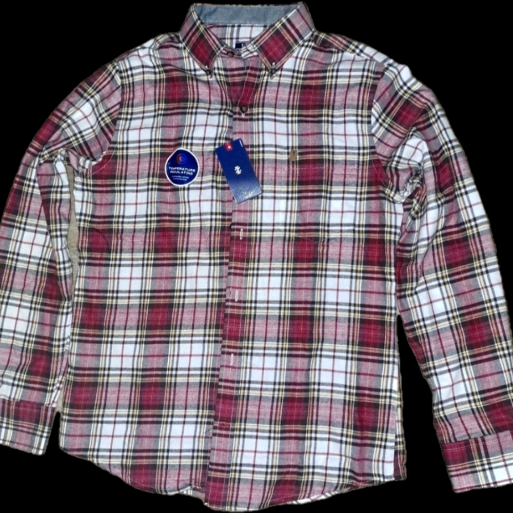 IZOD Biking Red Button Down Advantage Performance Slim Fit Shirt Men's Medium